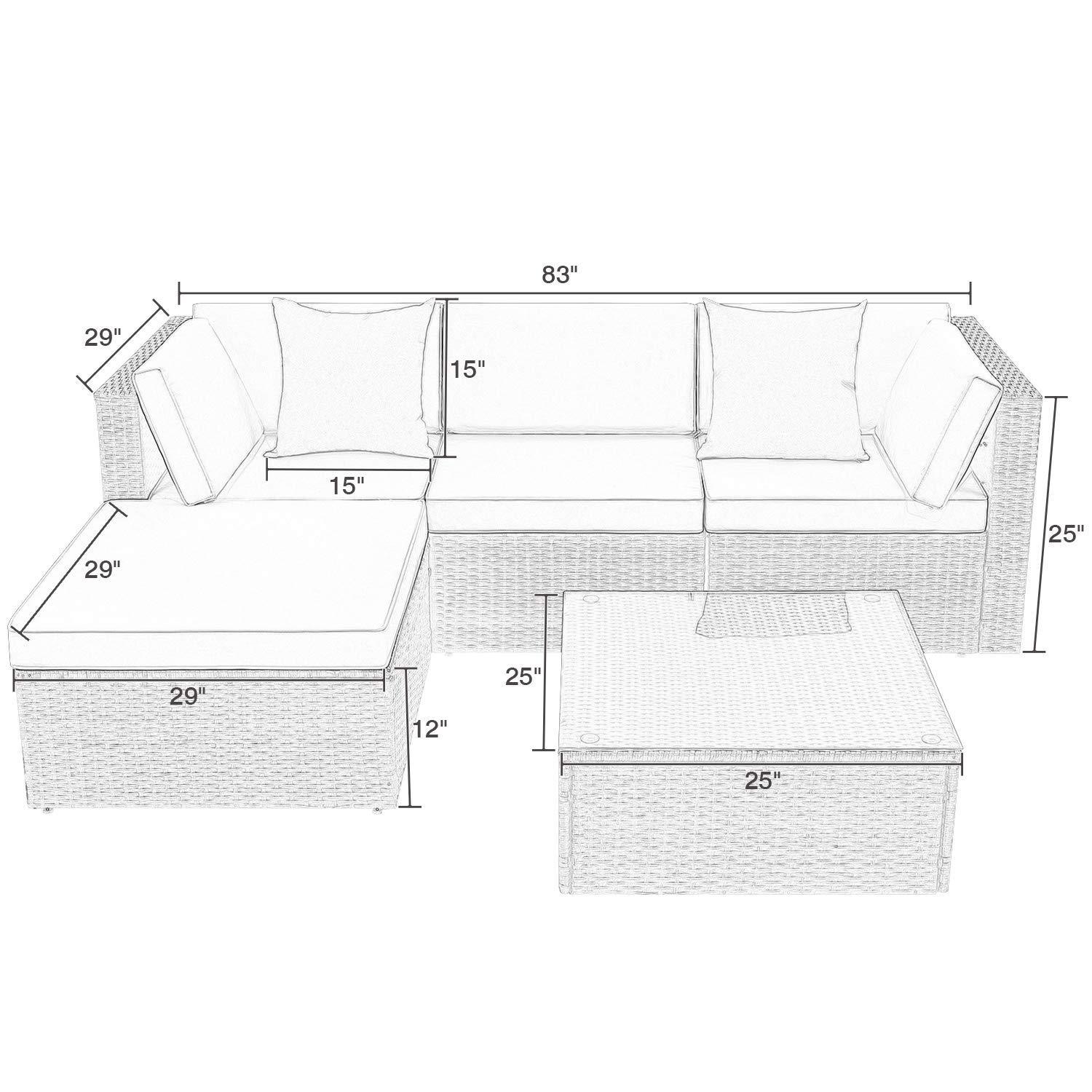 Walnew 5 Pieces Outdoor Rattan Sectional Sofa