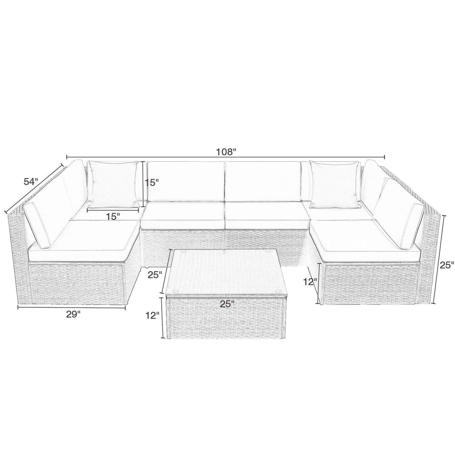 Walnew 7 Pieces Outdoor Rattan Sectional Sofa