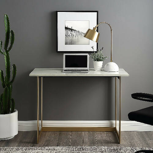 Walker Edison Modern Faux Marble Computer Desk - White Marble & Gold - 42 Inch Home Office Garden online marketplace