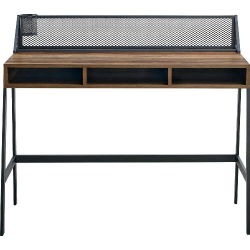 Walker Edison 42" Mesh Black Writing Desk - Dark Walnut Home Office Garden online marketplace.