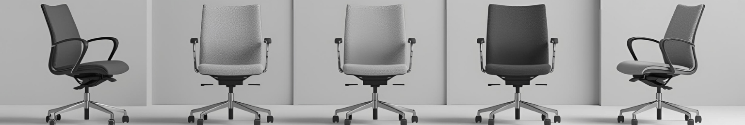Swivel chairs banner with modern office chair and workspace setup