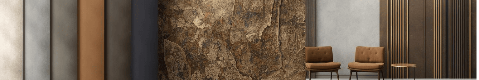 Paint and wall covering banner with wallpaper and interior finishing