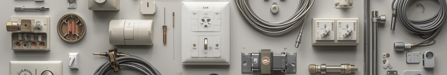 Hardware and electricals banner with switches, sockets and fittings