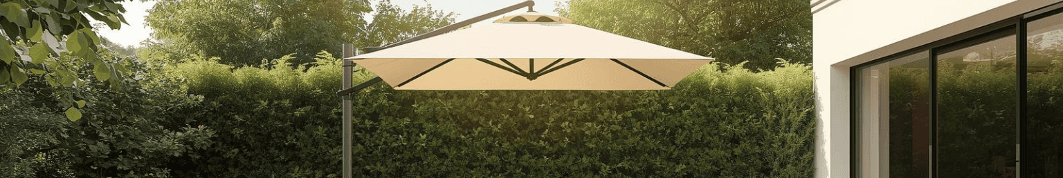 Parasols banner with outdoor umbrella and patio furniture