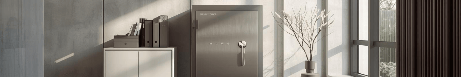 Safe and cabinets banner with secure office storage furniture