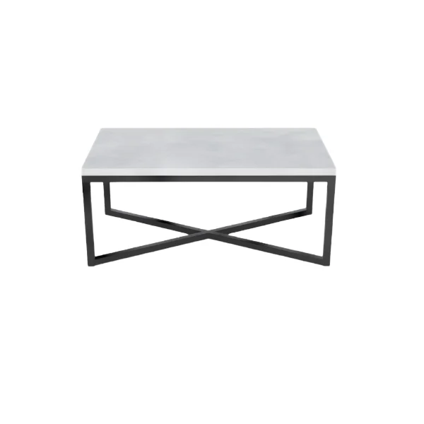 Ìtura Mini Coffee Table – rectangular concrete top on a crossed geometric metal base