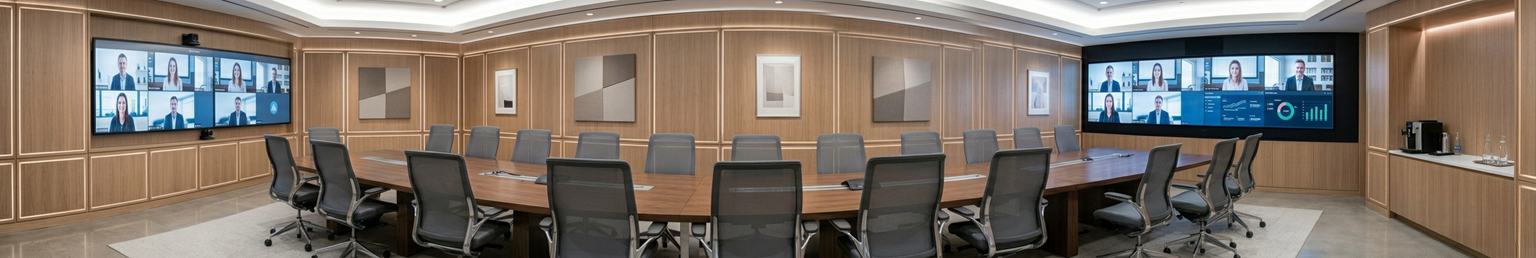 Modern executive conference set featuring a large boardroom table, matching conference chairs, and premium meeting room furniture in a professional corporate environment