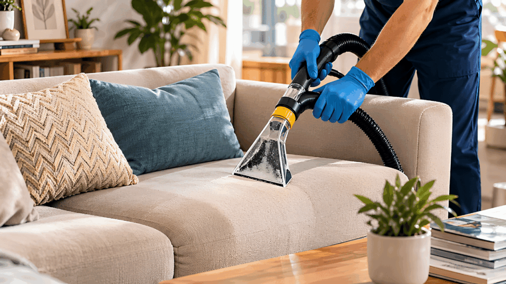 A stylish modern living room with clean and well-maintained furniture, showcasing tips for keeping sofas, tables, and chairs looking fresh and durable for longer.