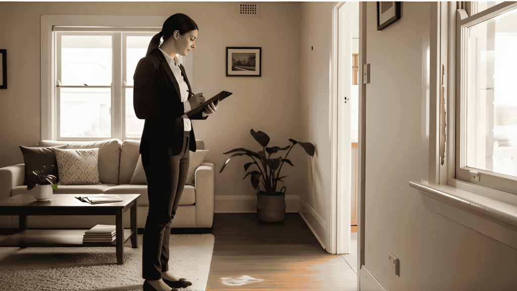 Modern home interior being evaluated, highlighting clean design, furniture quality, and layout factors that property valuers consider during assessment.
