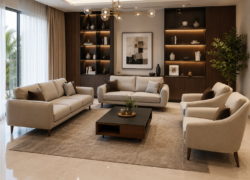 Modern luxury sofa set in elegant residential living room interior