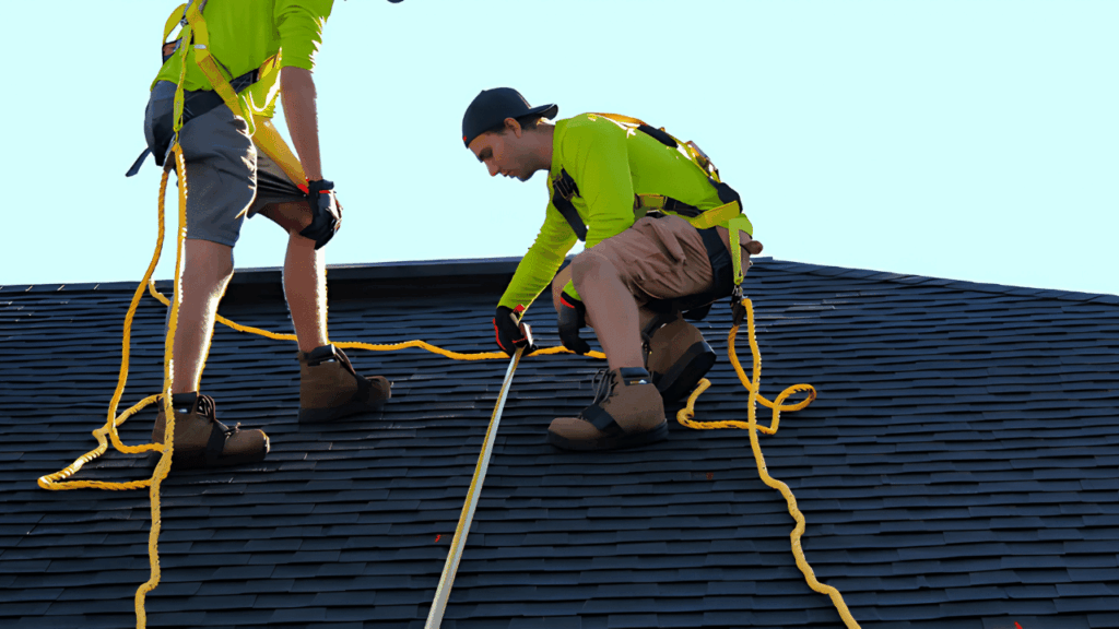 Residential roof undergoing seasonal maintenance to prevent damage and extend its lifespan throughout the year.