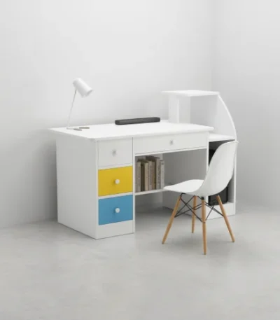 Modern Study Desk with Drawers and Open Storage Shelf – main product view