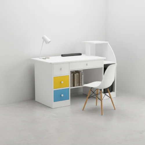 Modern Study Desk with Drawers and Open Storage Shelf – main product view