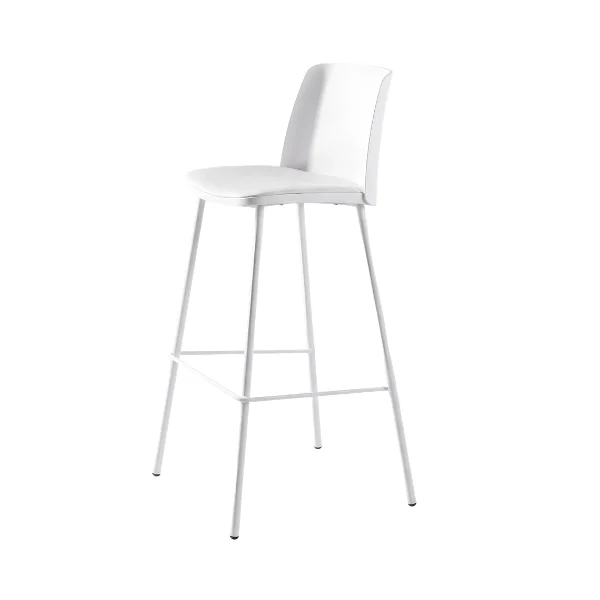 Modern Leather Bar Stool with Metal Legs - White – main product view