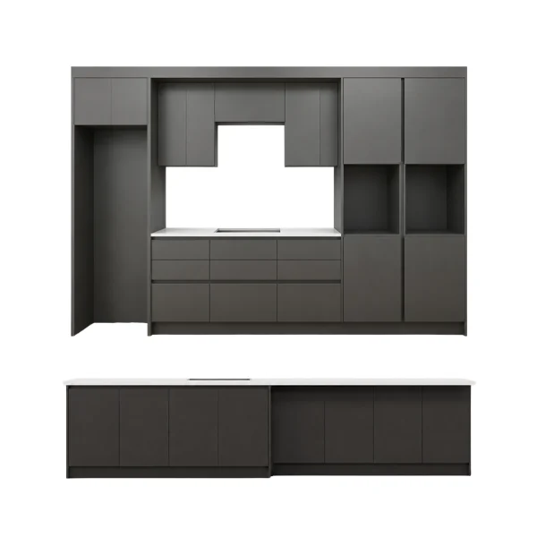 Black Lacquer Kitchen Cabinet with Large Island OP17-L13-Bespoke – main product view