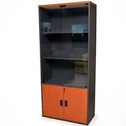 Full-Height Cherry Wooden and Glass Bookshelf – main product view