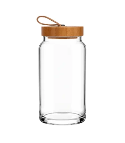Kitchen Slim Jar (Aware Collections) – 1 Piece 1,130 ml – clear cylindrical storage jar with wooden lid and loop handle