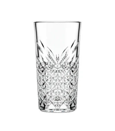 Timeless Tumbler Long – 4 Pieces 370 ml – clear long tumbler with a cut-crystal style pattern