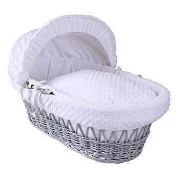 White Dimple Grey Wicker Moses Basket - main product view