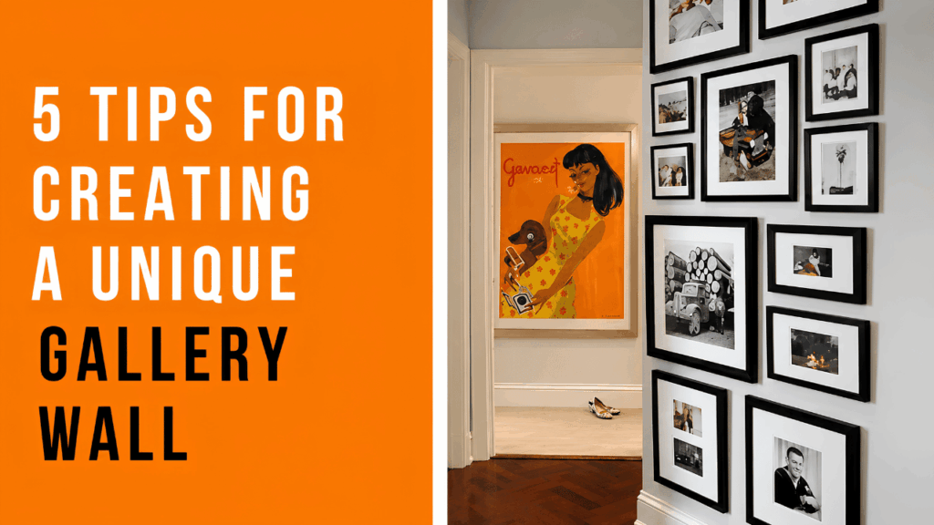 Gallery wall featuring a curated arrangement of framed artwork and photographs on an interior wall.