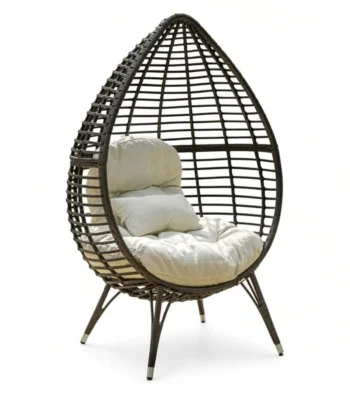 Dermot multibrown wicker teardrop lounge chair with cream cushions