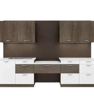 White and Wood Grain I-Shaped Kitchen Cabinet OP17-M06-Bespoke – main product view