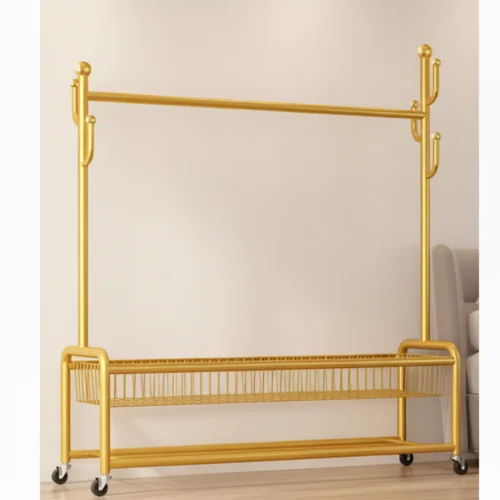 Gold Multi-Functional Clothing Rack with Mobile Storage Zones – main product view