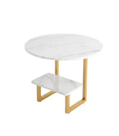 White Marble Round Side Table with Lower Storage Shelf - main product view