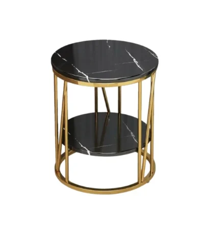Round Nordic Side Table with Gold Frame - Black - main product view