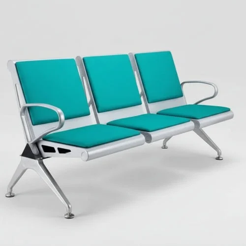 3-Seater Leather-Padded Visitor Bench - Blue - product view