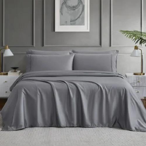 400 Thread-Count Satin Sheet Set with 2 Pillow Cases - Queen - Grey – main product view