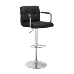 Black Faux-Leather Swivel Bar Stool with Backrest and Armrests – main product view
