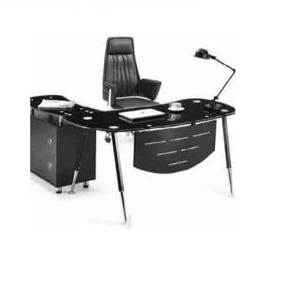 1.4 Metre L-Shaped Black Glass Executive Desk – main product view