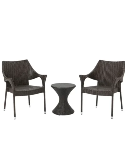 3 Piece Rattan Chat Set with Stacking Chairs and Hourglass Side Table - main product view