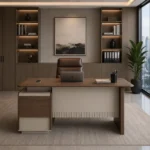 Modern Walnut Beige Executive Office Desk 1.6 Meters – product view 3