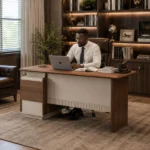 Modern Walnut Beige Executive Office Desk 1.6 Meters – product view 2