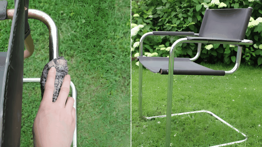 Chrome furniture being cleaned and maintained to prevent rust and corrosion