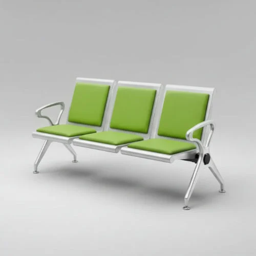 Stainless Steel Bench with Leather Cushion - Lemon Green - front product view