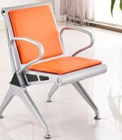 Single Seater Stainless Steel Airport Bench with Leather Cushion - Orange - main product view