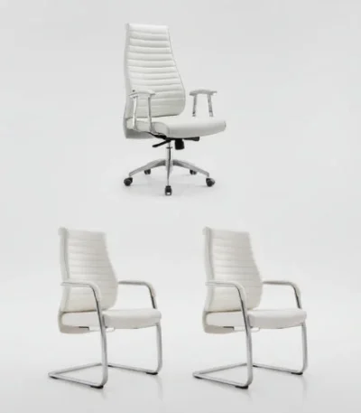 White Executive Swivel & 2 Visitor Chair - main product view