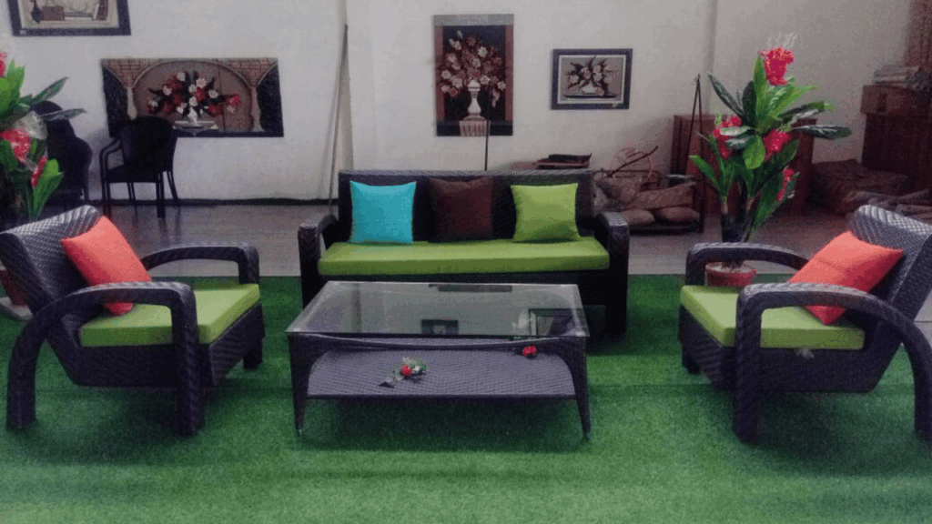 Stylish outdoor furniture arranged in a comfortable garden or patio space