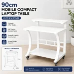 90 cm Mobile Compact Laptop Table - White and White Leg – product view 4