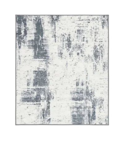 White and Grey Abstract Distressed Brushstroke Area Rug – main product view