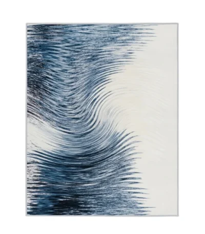 Navy Blue & White Contemporary Wave Area Rug - main product view