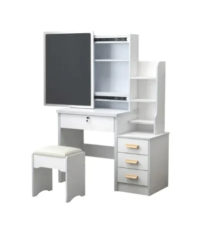 Elegant White Vanity Table with Mirror and Stool - main product view