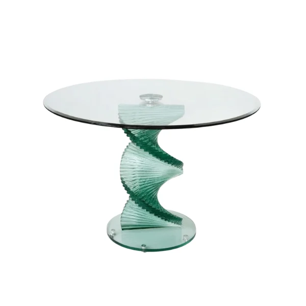 Twisted glass four-seater dining table - front view