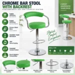 Chrome bar stool with green faux-leather seat