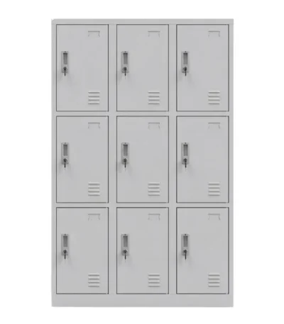 Nine-door student metal locker - front view