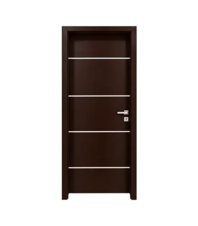 Hard-Core Flush Door – 8 × 2.6 ft – dark-brown flush door with horizontal metallic accent strips