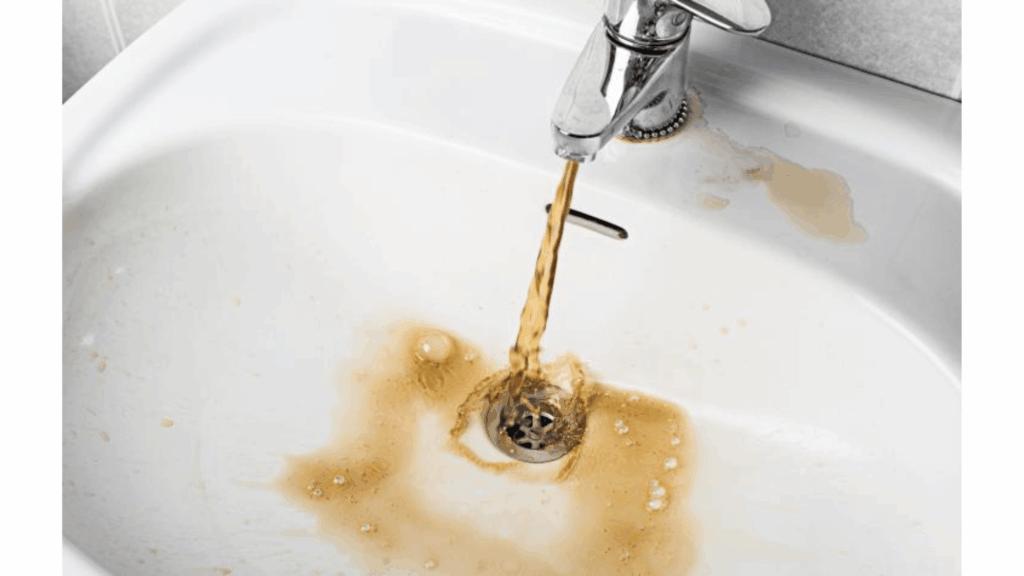 Guide showing how to identify the source of rusty water by checking taps, pipes, water heaters, and plumbing fixtures.